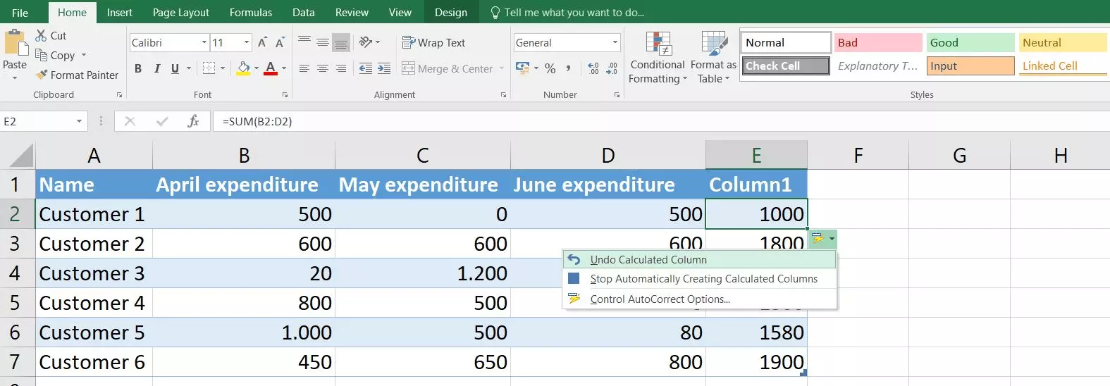 Image: Fonction SOMME Excel avec résultat