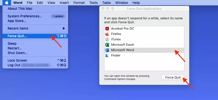 Image: Forcer à quitter un programme sur Mac : Forcer à quitter le programme via le menu Pomme