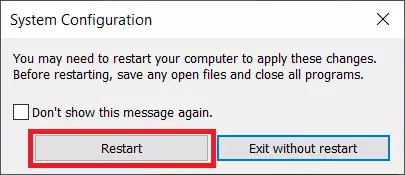 Image: Configuration système – Redémarrer
