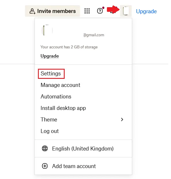 Page de compte Dropbox du profil utilisateur Image: Page de compte Dropbox du profil utilisateur