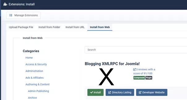 Image: Installer des extensions dans le back-end Joomla