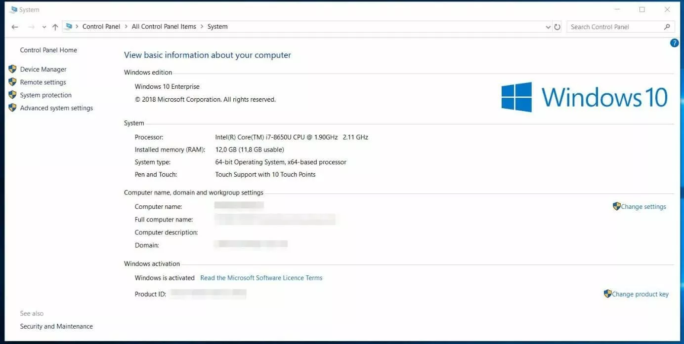 Image: Informations systèmes sur Windows 10