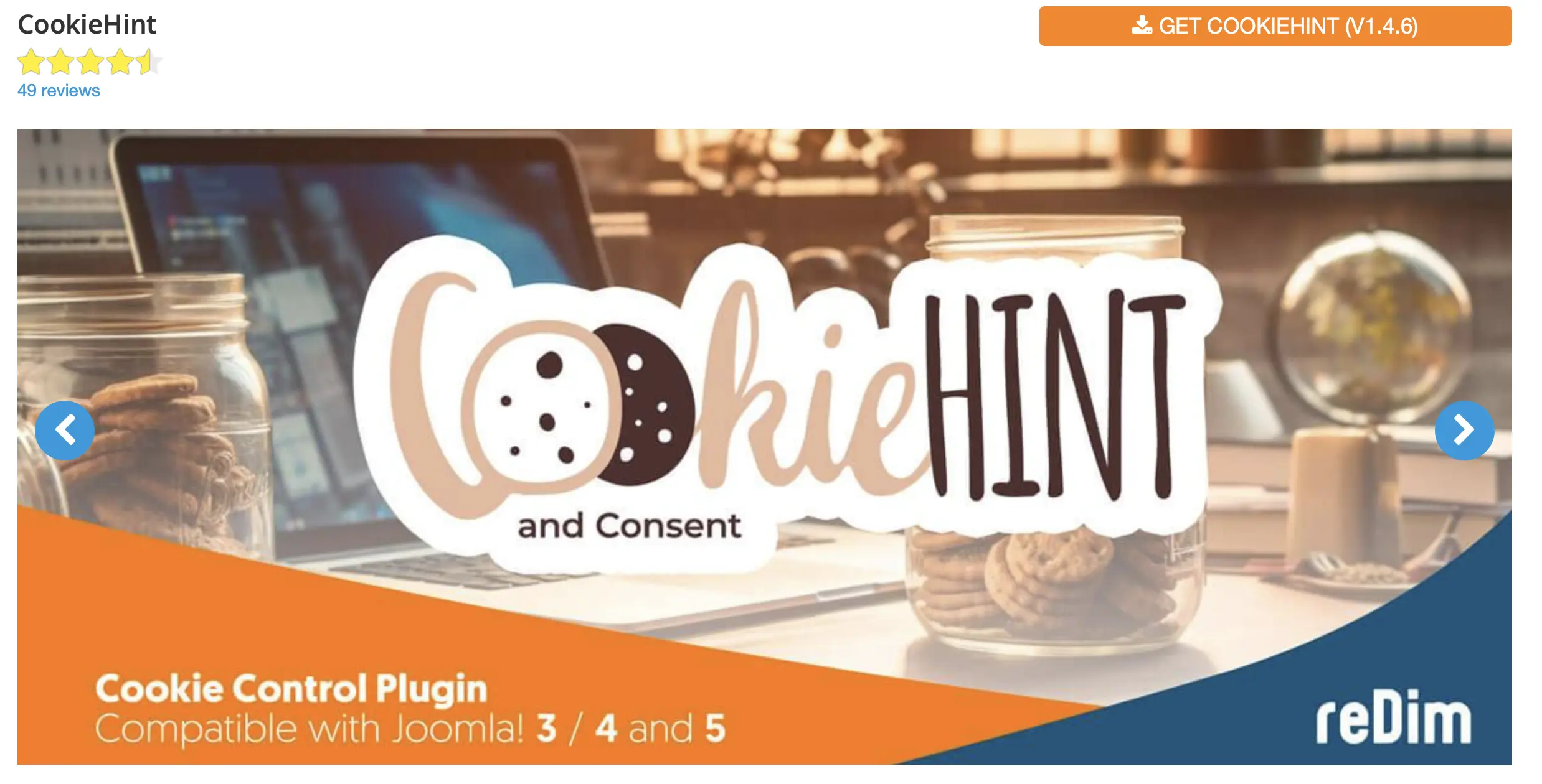 Image: Capture d’écran du site Web du plugin Joomla CookieHint