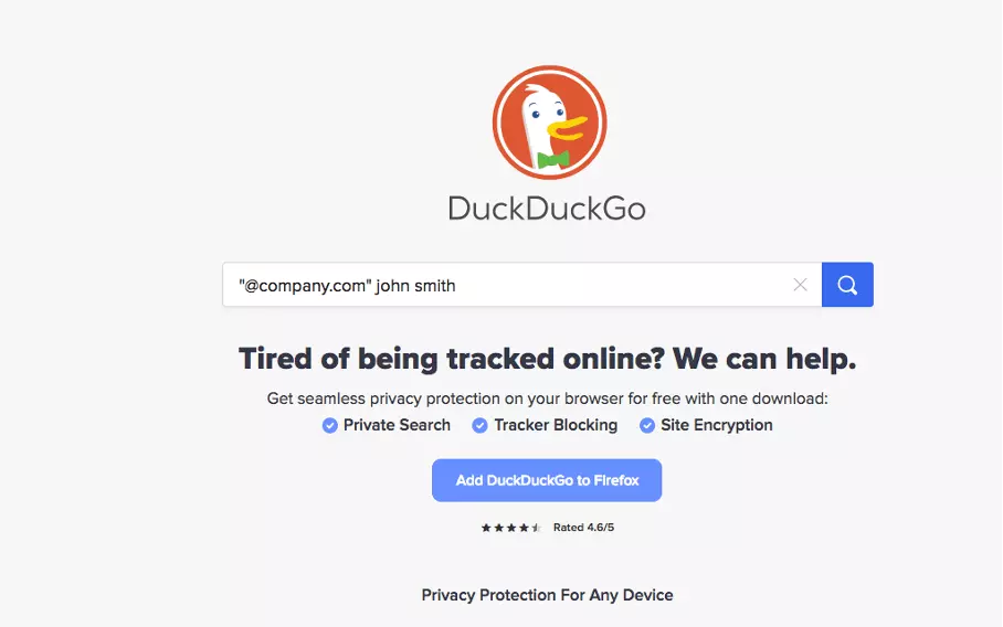 Image: Capture d’écran du moteur de recherche DuckDuckGo