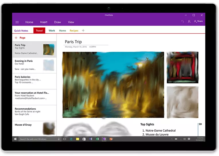 Image: Page d’accueil de OneNote