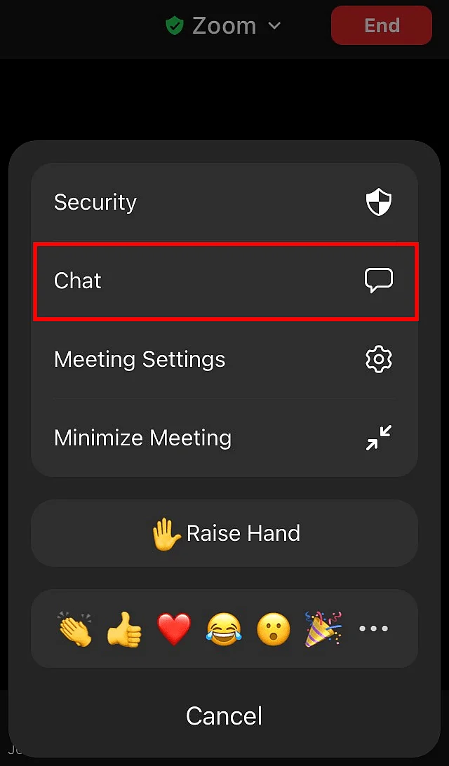 Fonction de Chat dans l’application mobile Zoom Image: Fonction de Chat dans l’application mobile Zoom