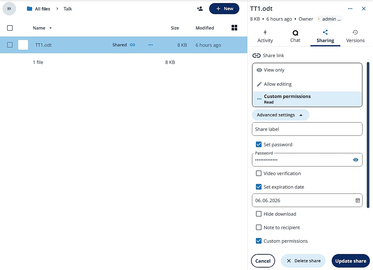 Nextcloud : activer des autorisations personnalisées pour le partage de fichiers Image: Nextcloud : activer des autorisations personnalisées pour le partage de fichiers