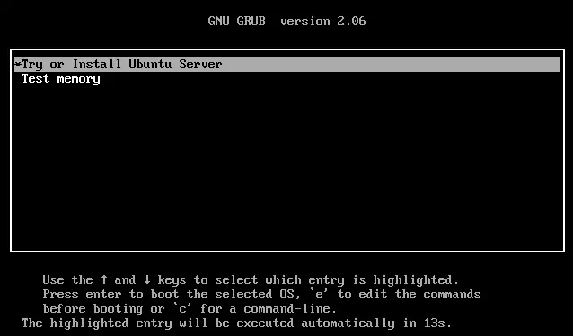 Image: Fenêtre du chargeur de démarrage GNU GRUB