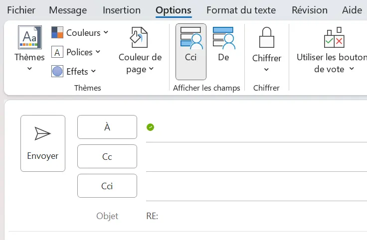 Outlook : le bouton « Cci » dans la fenêtre « Message » Image: Outlook : le bouton « Cci » dans la fenêtre « Message »