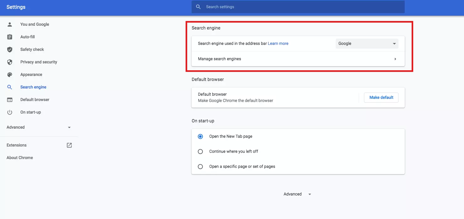 Image: Définir Google comme moteur de recherche par défaut dans Chrome