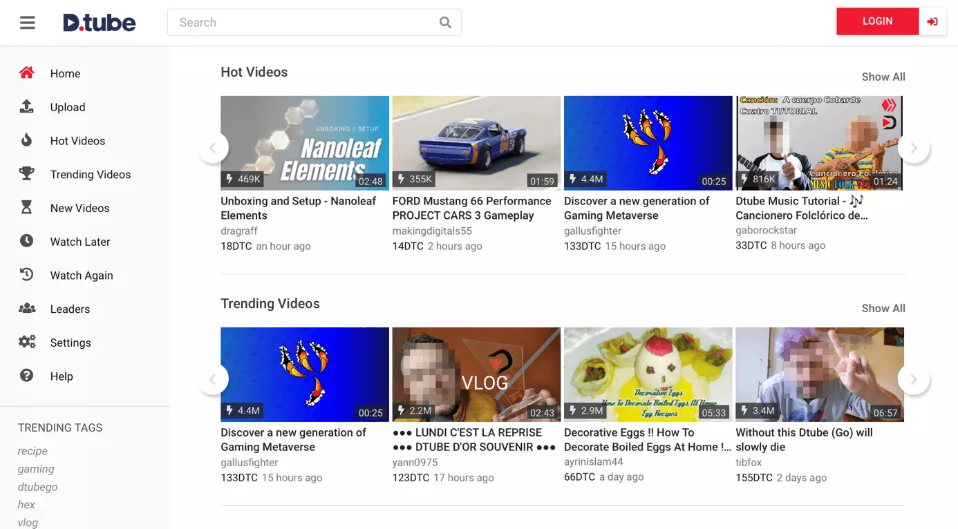 Image: Capture d’écran de la page d’accueil de DTube