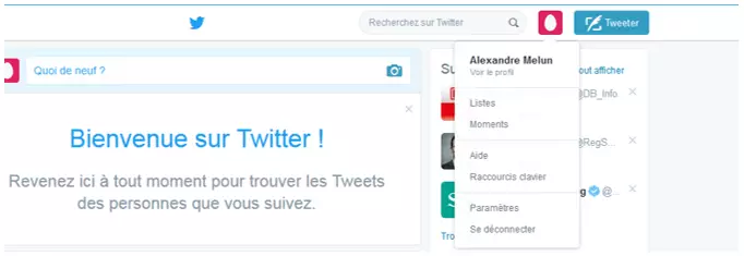Image: « Profil et paramètres » : menu Drop-Down