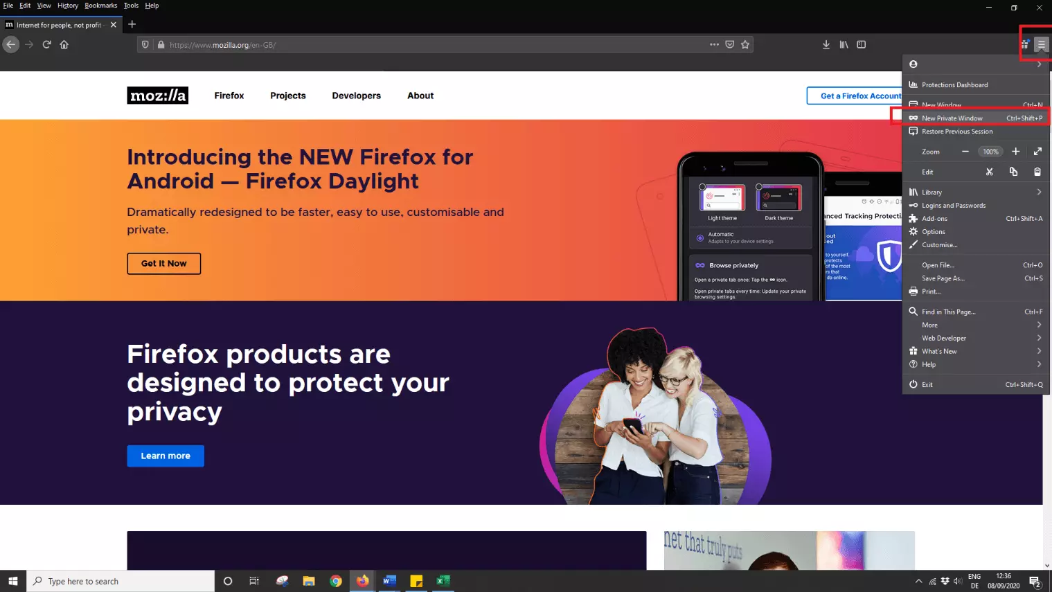 Image: Activer une nouvelle fenêtre privée dans Mozilla Firefox