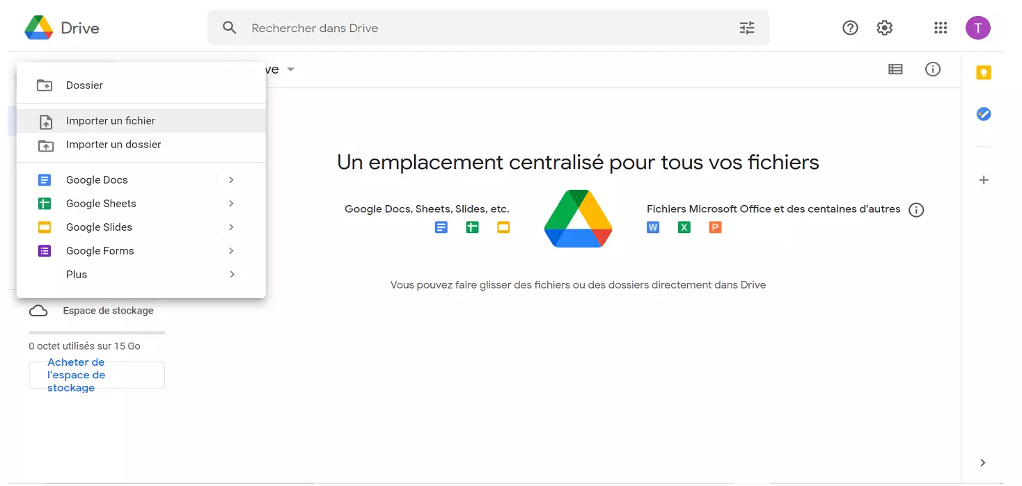Image: Importation de fichier dans Google Drive