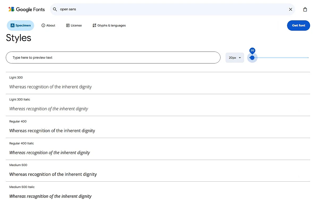 Différentes versions du Webfont Open Sans sur Google Fonts Image: Différentes versions du Webfont Open Sans sur Google Fonts