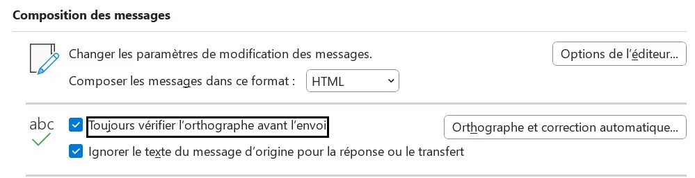 Image: Correcteur d’orthographe automatique avant l’envoi dans Outlook