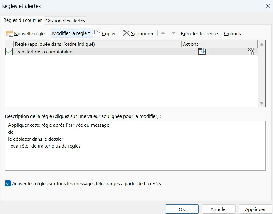 Image: Boîte de dialogue « Règles et alertes »