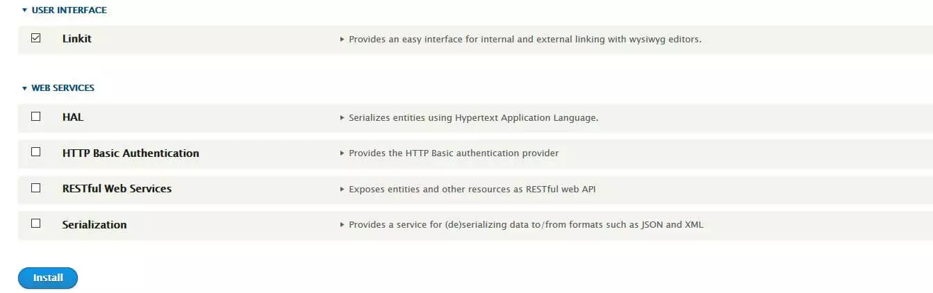 Menu « Extension » de Drupal