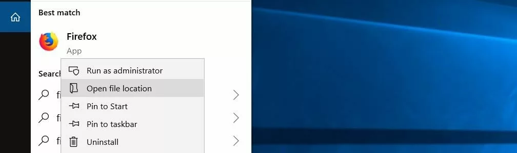 Windows 10 : résultat de recherche pour « Firefox »