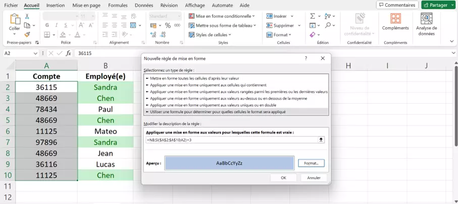 Excel : nouvelle règle de mise en forme Excel : nouvelle règle de mise en forme