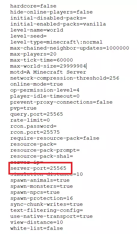 Serveur minecraft : extrait du fichier server.properties