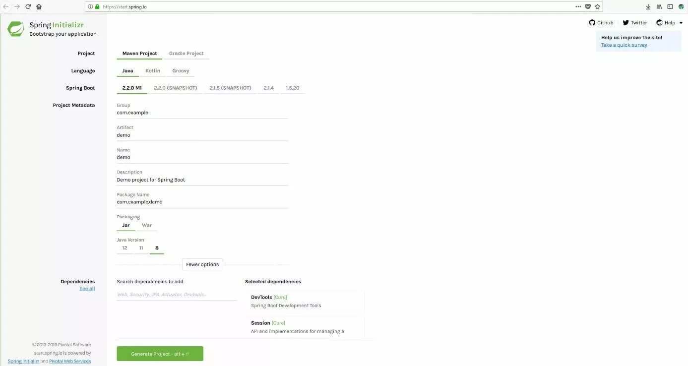 Spring Initializr : création d’un projet Spring Boot basé sur Maven