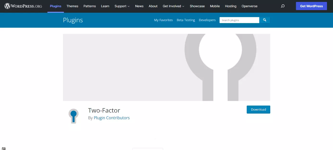 Image: Page d’accueil du plugin de sécurité Two-Factor