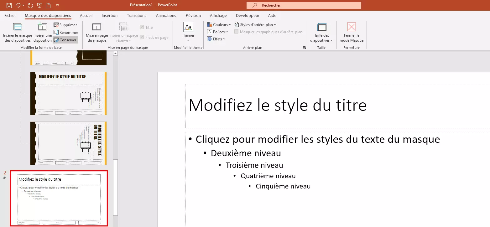 Image: Créer un second masque des diapositives dans PowerPoint 365