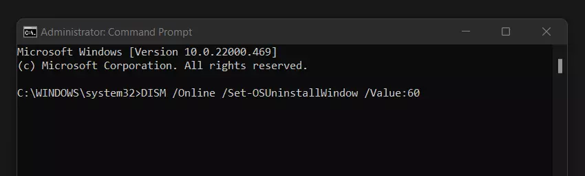 Image: Invite de commandes : prolonger la fenêtre temporelle permettant le retour à Windows 10