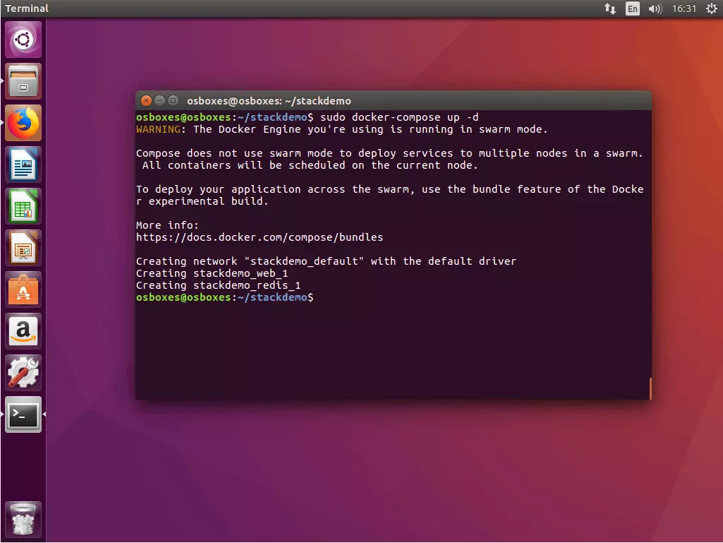 Image: La commande « docker-compose up » dans le terminal Ubuntu