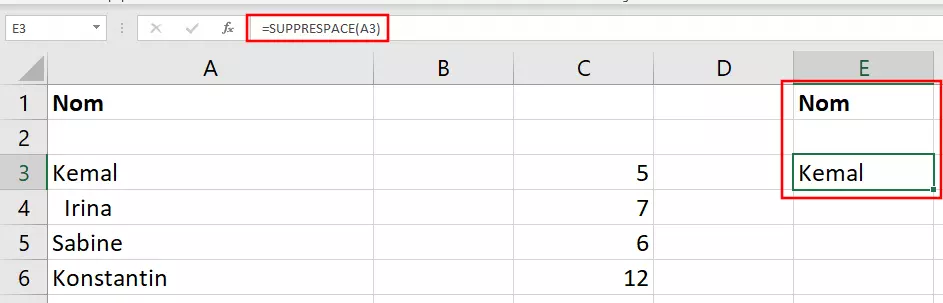 Image: Excel : supprimer des caractères supplémentaires avec la fonction SUPPRESPACE