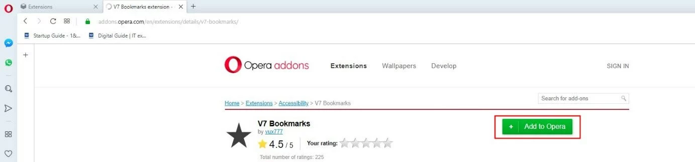 Image: Extension Opéra V7 Bookmarks dans le centre d’extensions