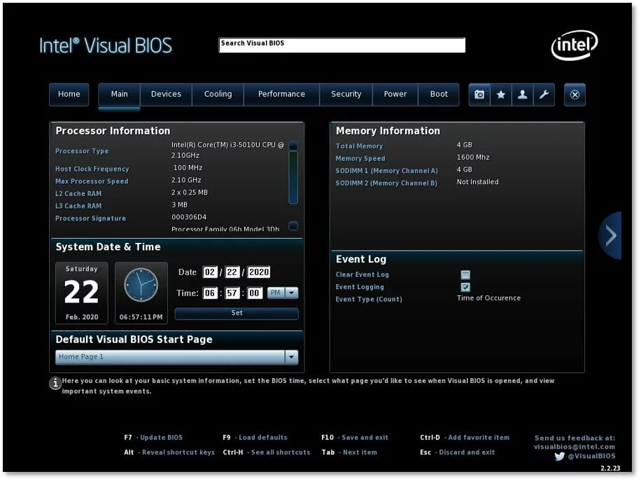 Image: Intel Visual BIOS : Main Screen