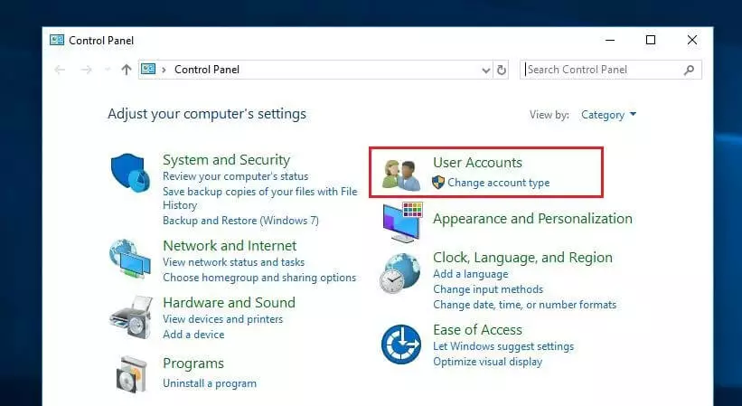 Image: Windows 10 : panneau de configuration