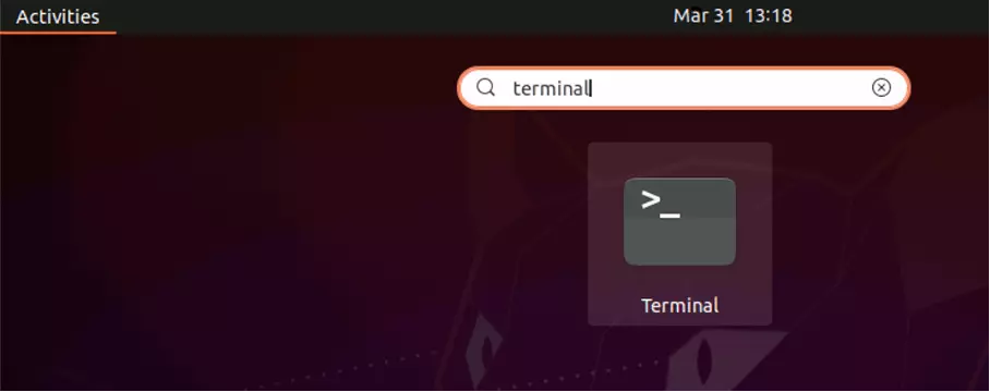 Image: Ubuntu 20.04 : recherche de « Terminal » via « Afficher les applications »