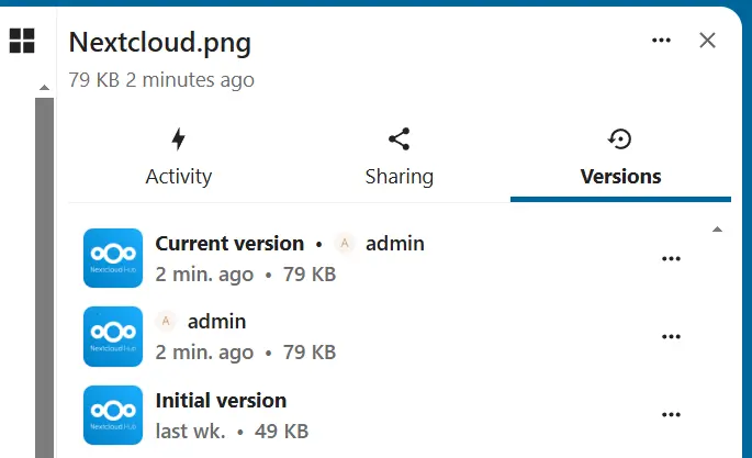 Fichier dans l’historique des versions de Nextcloud Image: Fichier dans l’historique des versions de Nextcloud