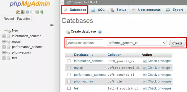 Image: phpMyAdmin : créer une nouvelle base de données