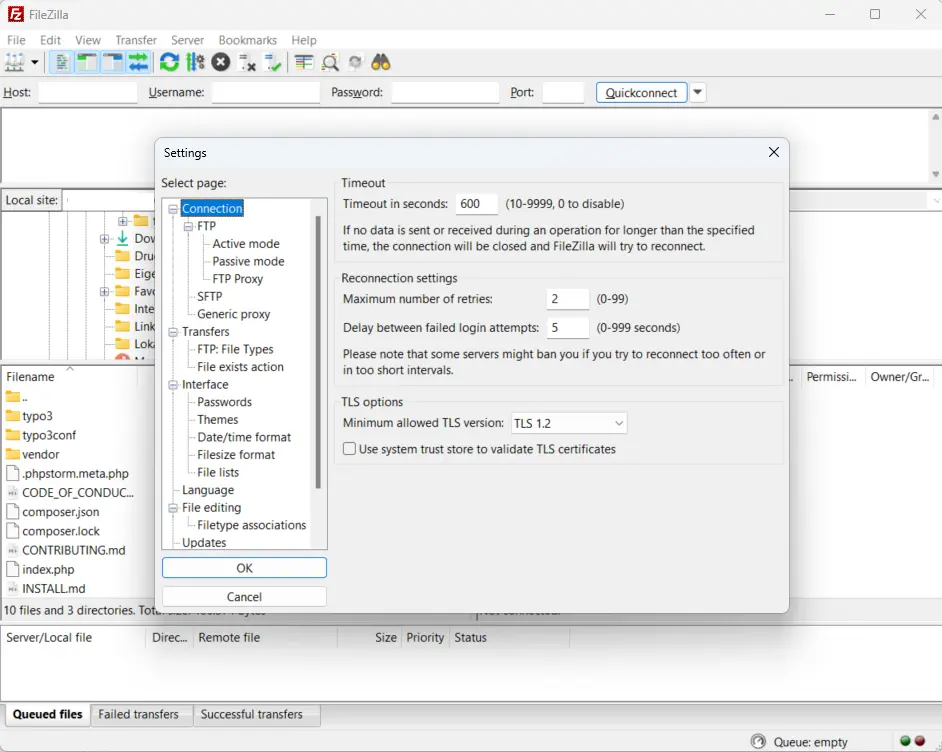 Interface de FileZilla Image: Interface de FileZilla