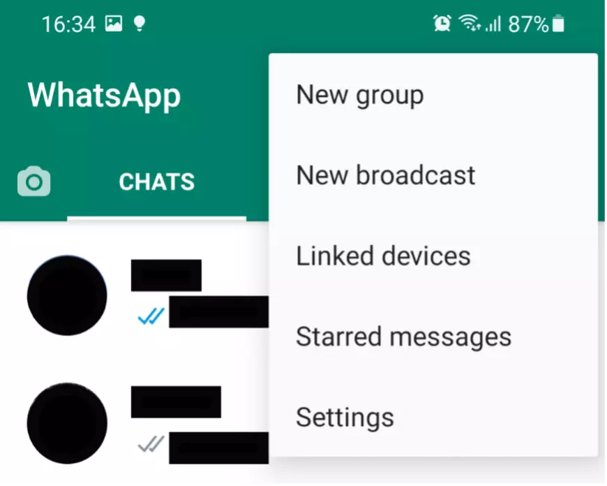 Image: Capture d’écran de WhatsApp avec le menu de navigation ouvert