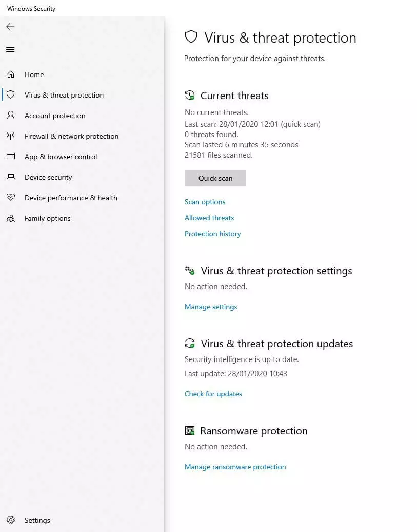 Image: Protection contre les virus et les menaces sous Windows 10