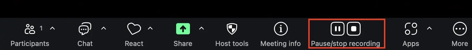 Image: Menu d&rsquo;enregistrement de Zoom pour mettre en pause l&rsquo;enregistrement