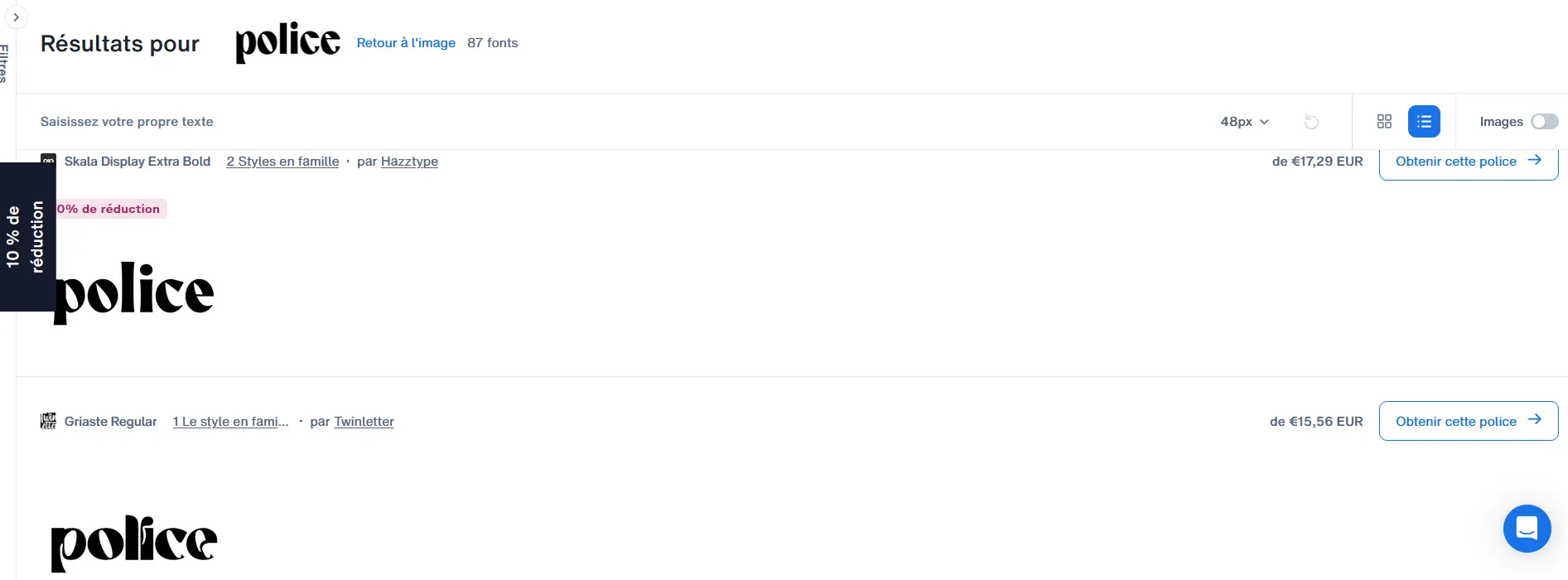 Affichage du résultat de WhatTheFont Image: Affichage du résultat de WhatTheFont