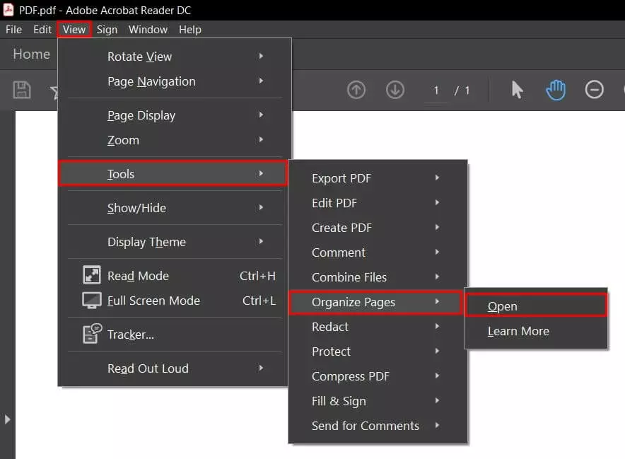Image: Adobe Acrobat Reader : Outils > Organiser les pages