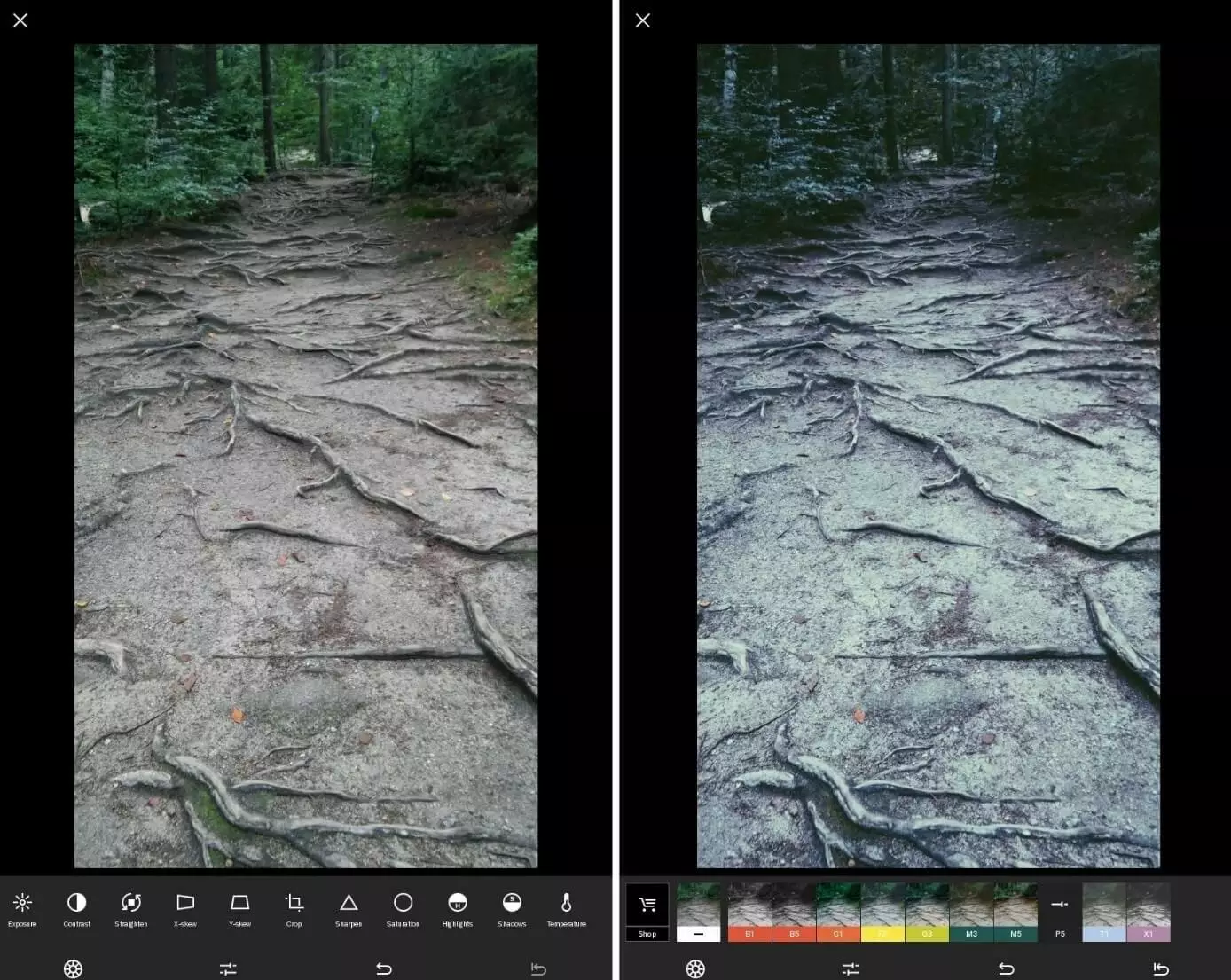 menu utilisateur de l’application Android VSCO