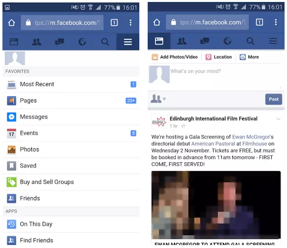 Exemple de Navigation Off-Canvas, Facebook Exemple de Navigation Off-Canvas, Facebook