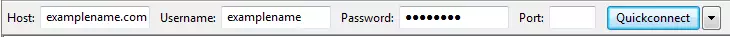 Données d’identification sur la barre Quickconnect de FileZilla