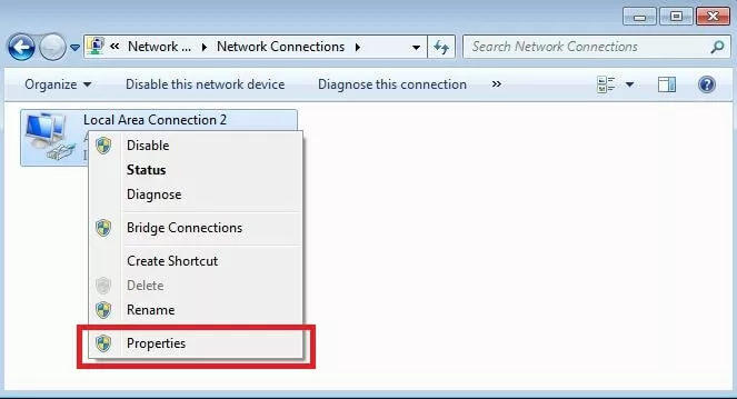 Fenêtre Windows avec un aperçu des connexions locales disponibles
