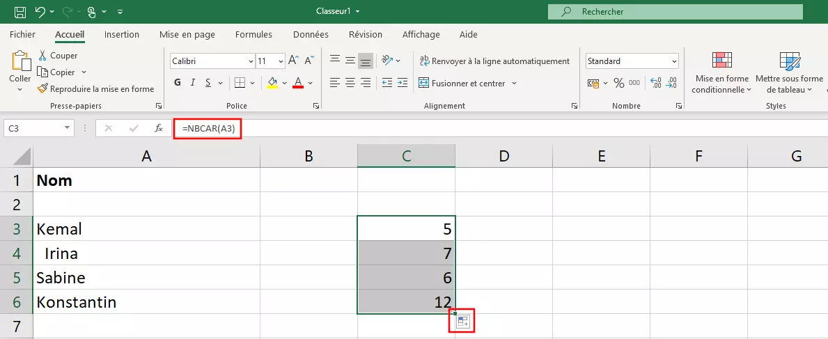 Image: Excel : vérifier le nombre de caractères avec NBCAR