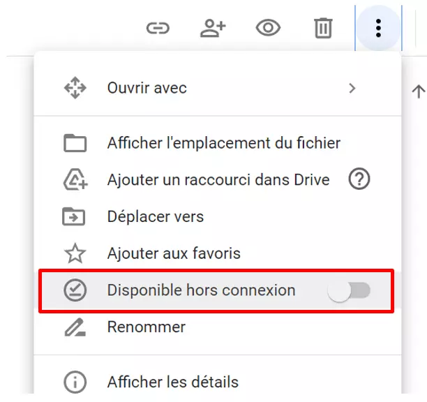 Image: Google Docs avec l’option « Disponible hors connexion »]