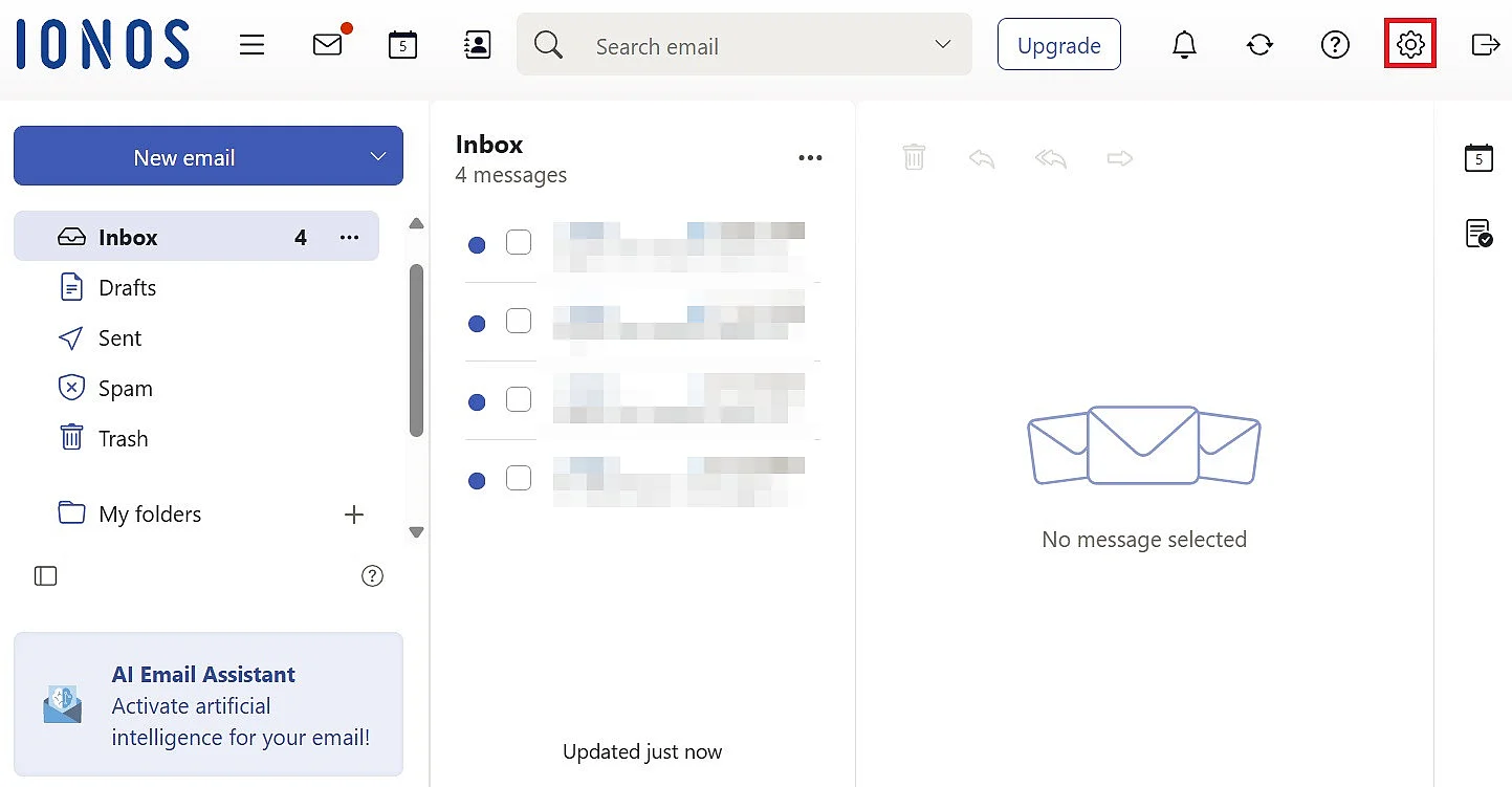 Image: Paramètres dans l’interface de IONOS Webmail